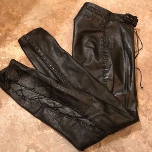 Black Leather Lace-Up Leggings